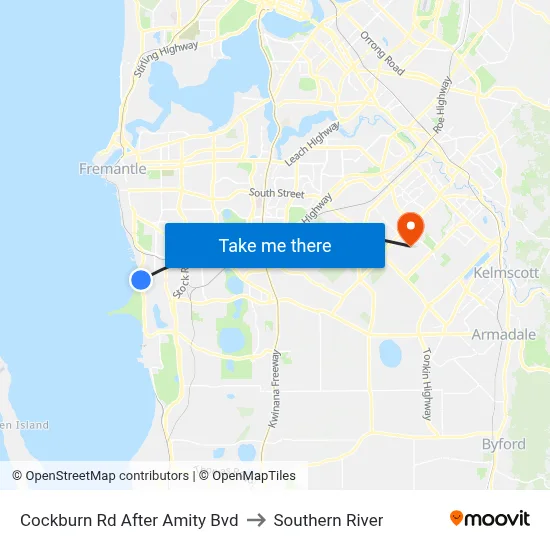 Cockburn Rd After Amity Bvd to Southern River map