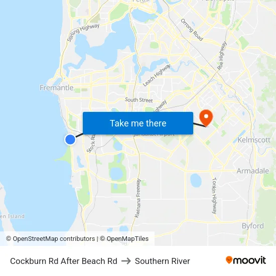 Cockburn Rd After Beach Rd to Southern River map