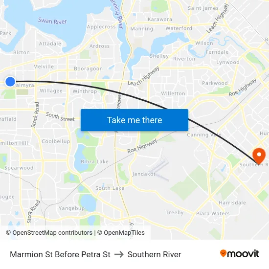 Marmion St Before Petra St to Southern River map