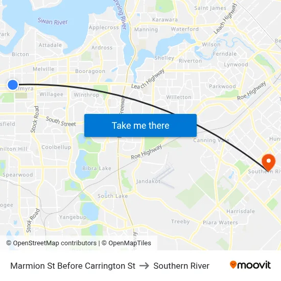 Marmion St Before Carrington St to Southern River map