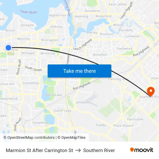 Marmion St After Carrington St to Southern River map