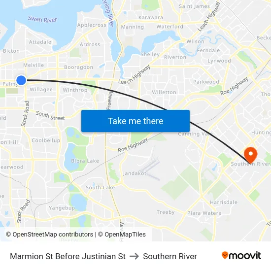 Marmion St Before Justinian St to Southern River map