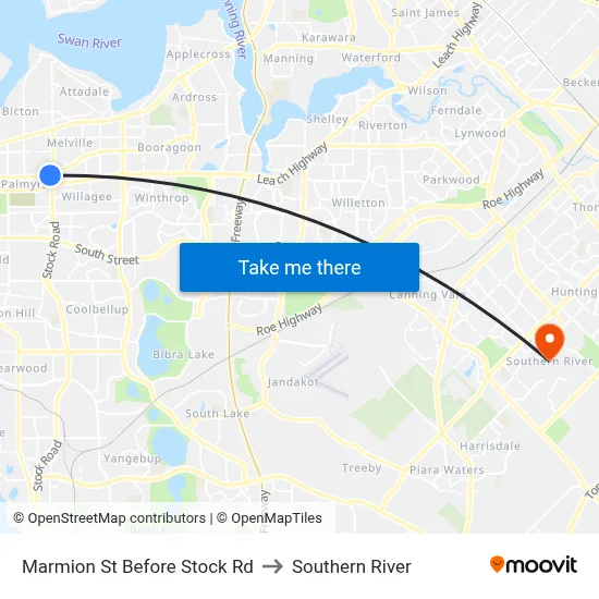 Marmion St Before Stock Rd to Southern River map
