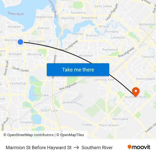 Marmion St Before Hayward St to Southern River map