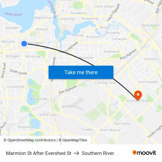 Marmion St After Evershed St to Southern River map