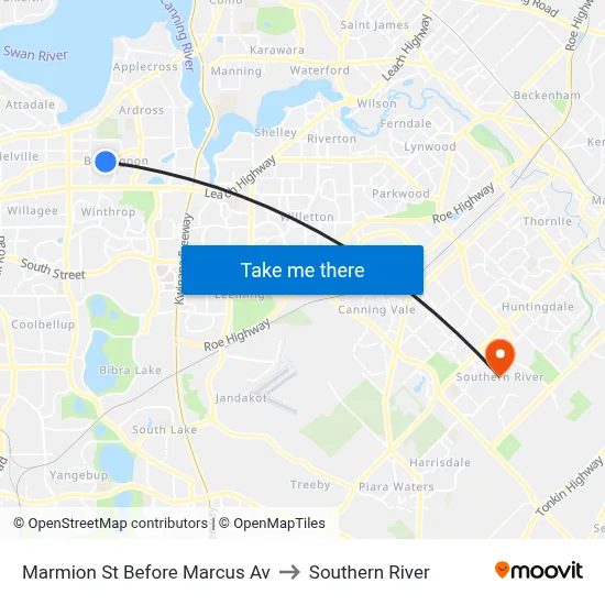Marmion St Before Marcus Av to Southern River map