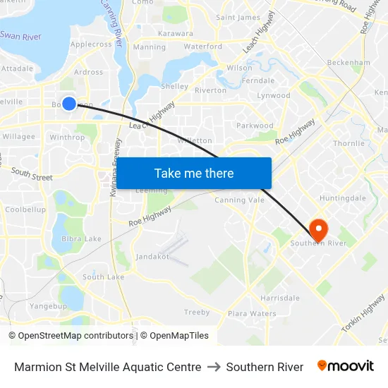 Marmion St Melville Aquatic Centre to Southern River map