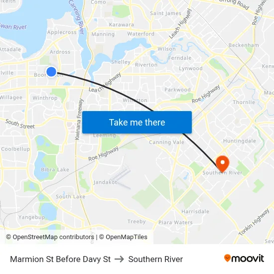 Marmion St Before Davy St to Southern River map
