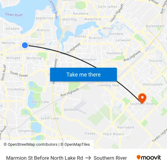 Marmion St Before North Lake Rd to Southern River map