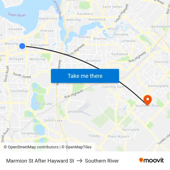 Marmion St After Hayward St to Southern River map