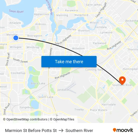 Marmion St Before Potts St to Southern River map