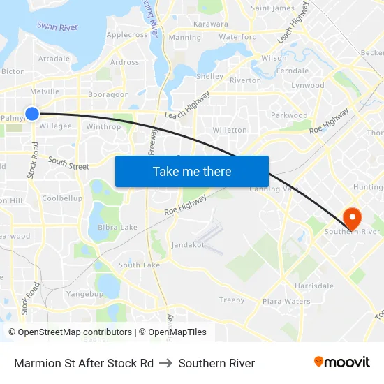 Marmion St After Stock Rd to Southern River map