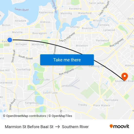 Marmion St Before Baal St to Southern River map