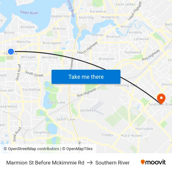 Marmion St Before Mckimmie Rd to Southern River map