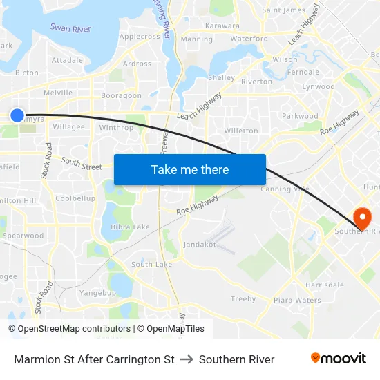 Marmion St After Carrington St to Southern River map