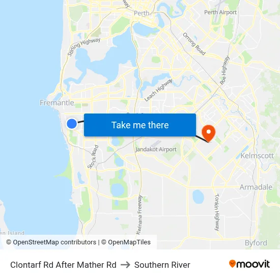 Clontarf Rd After Mather Rd to Southern River map