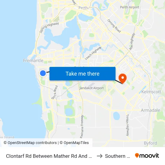 Clontarf Rd Between Mather Rd And Parnell Rd to Southern River map