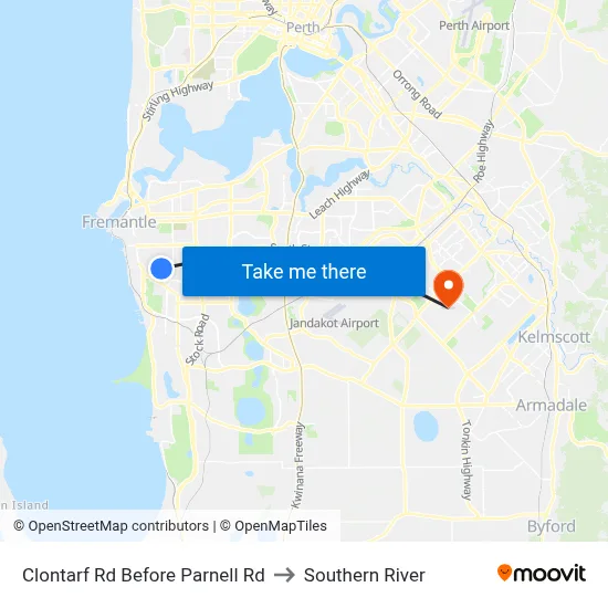 Clontarf Rd Before Parnell Rd to Southern River map