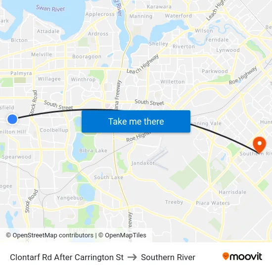 Clontarf Rd After Carrington St to Southern River map