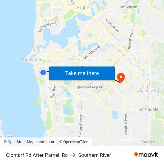 Clontarf Rd After Parnell Rd to Southern River map