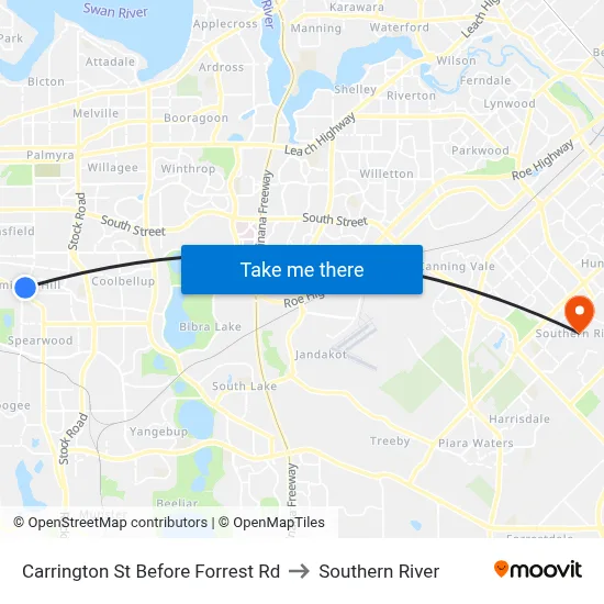 Carrington St Before Forrest Rd to Southern River map