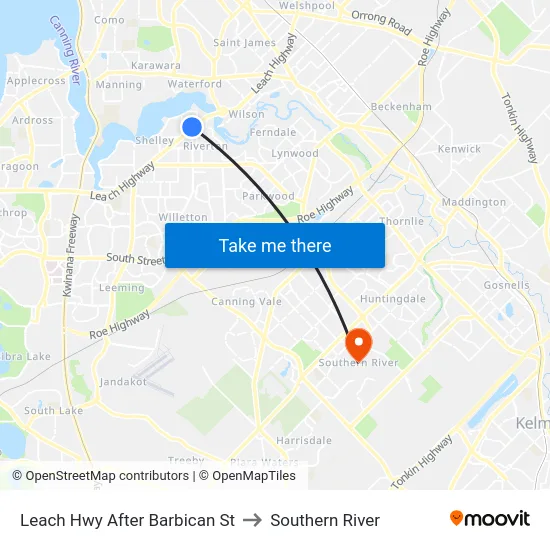 Leach Hwy After Barbican St to Southern River map