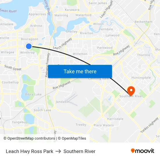 Leach Hwy Ross Park to Southern River map