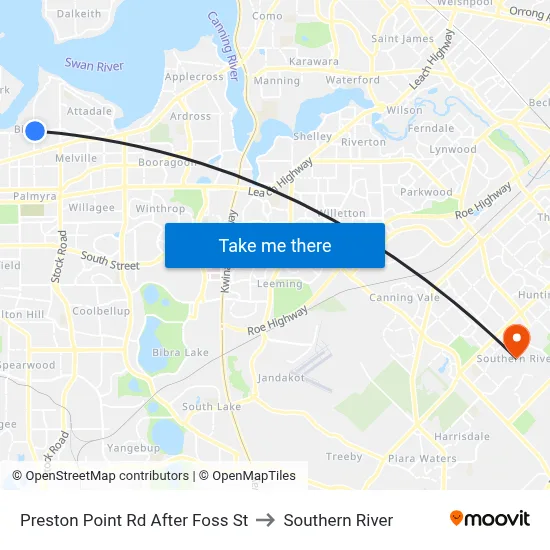 Preston Point Rd After Foss St to Southern River map