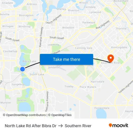 North Lake Rd After Bibra Dr to Southern River map