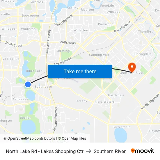 North Lake Rd - Lakes Shopping Ctr to Southern River map