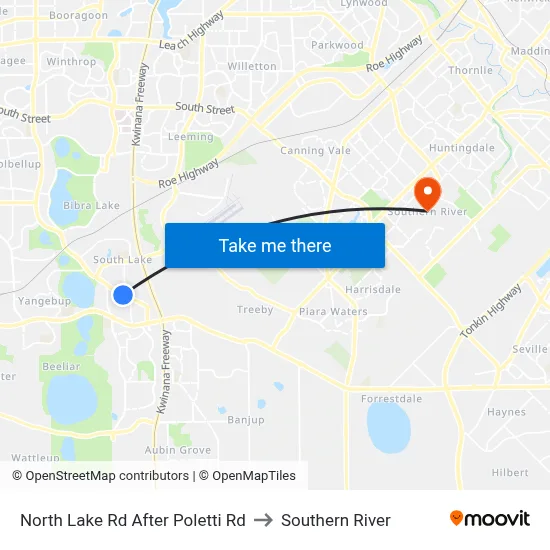 North Lake Rd After Poletti Rd to Southern River map
