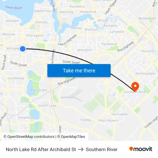 North Lake Rd After Archibald St to Southern River map