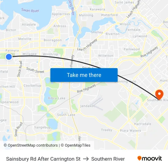 Sainsbury Rd After Carrington St to Southern River map