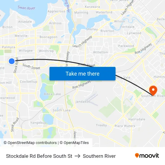Stockdale Rd Before South St to Southern River map