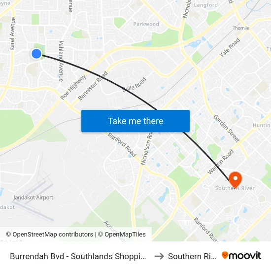 Burrendah Bvd - Southlands Shopping Ctr to Southern River map
