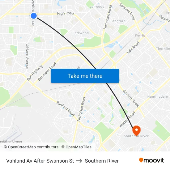 Vahland Av After Swanson St to Southern River map