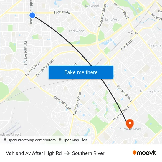Vahland Av After High Rd to Southern River map