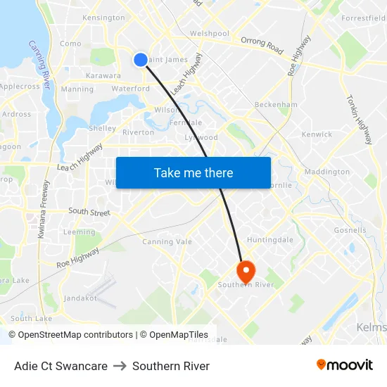 Adie Ct Swancare to Southern River map
