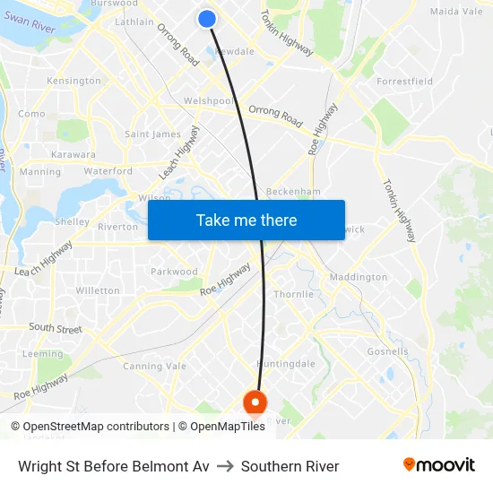 Wright St Before Belmont Av to Southern River map