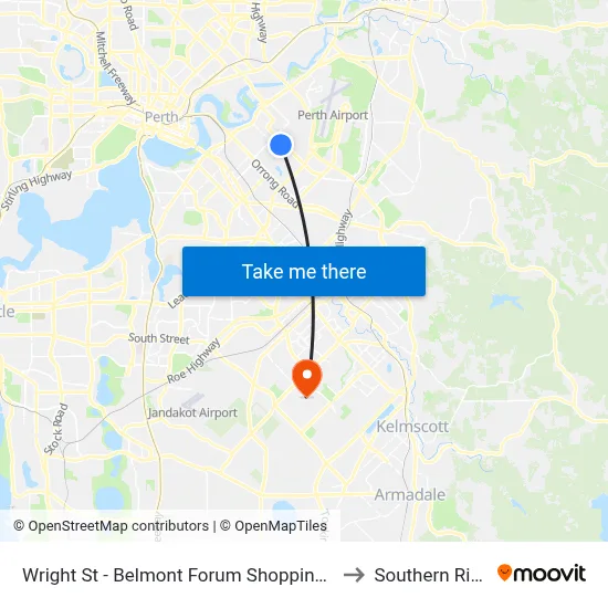 Wright St - Belmont Forum Shopping Ctr to Southern River map