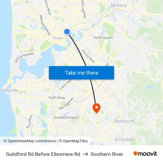 Guildford Rd Before Ellesmere Rd to Southern River map