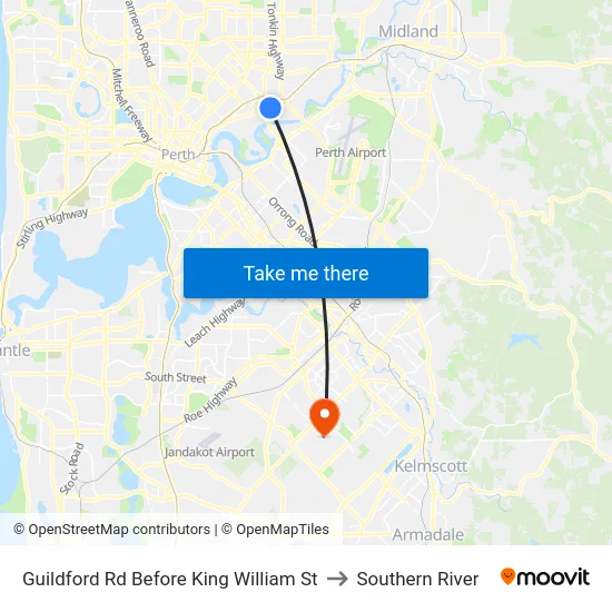 Guildford Rd Before King William St to Southern River map