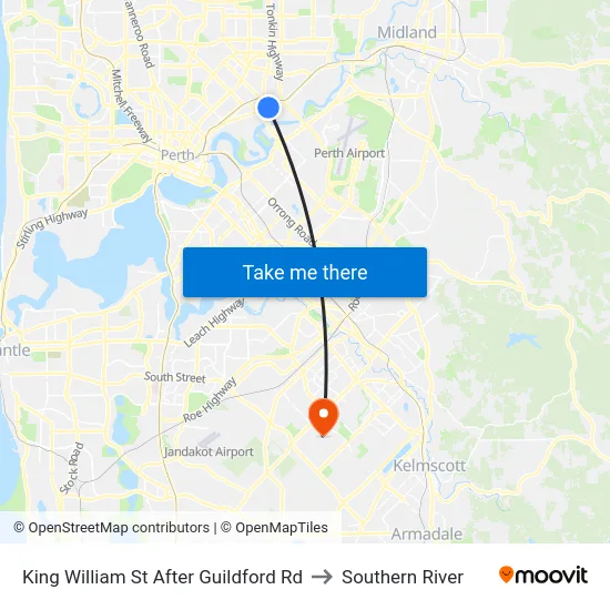 King William St After Guildford Rd to Southern River map