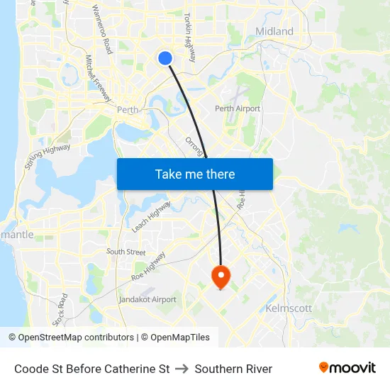 Coode St Before Catherine St to Southern River map