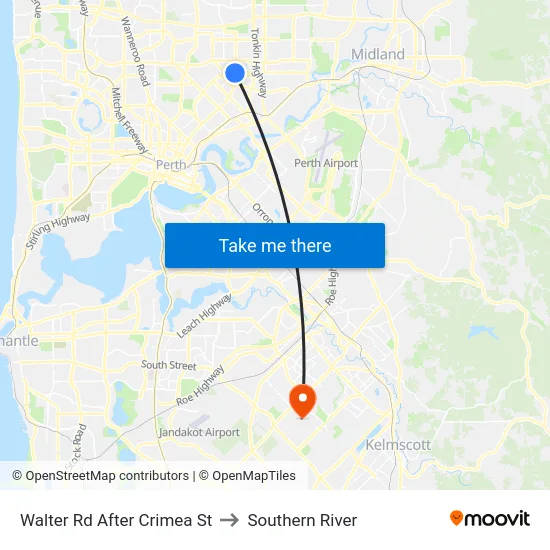 Walter Rd After Crimea St to Southern River map