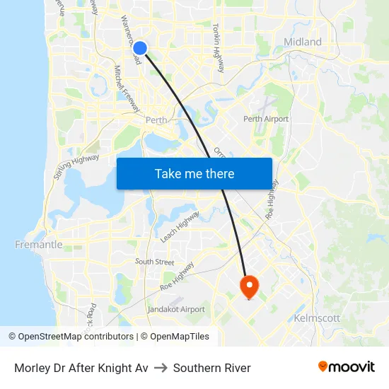 Morley Dr After Knight Av to Southern River map