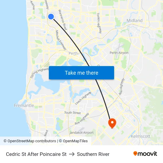 Cedric St After Poincaire St to Southern River map