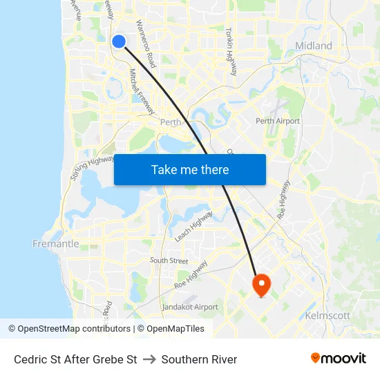 Cedric St After Grebe St to Southern River map