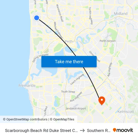 Scarborough Beach Rd Duke Street Cat Id 15 to Southern River map