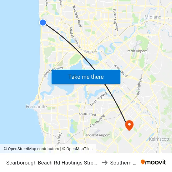 Scarborough Beach Rd Hastings Street Cat Id 19 to Southern River map